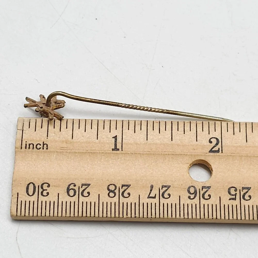 Vintage Gold Tone Stick Pin With Blue Opal Gemstone Accent Starburst Design